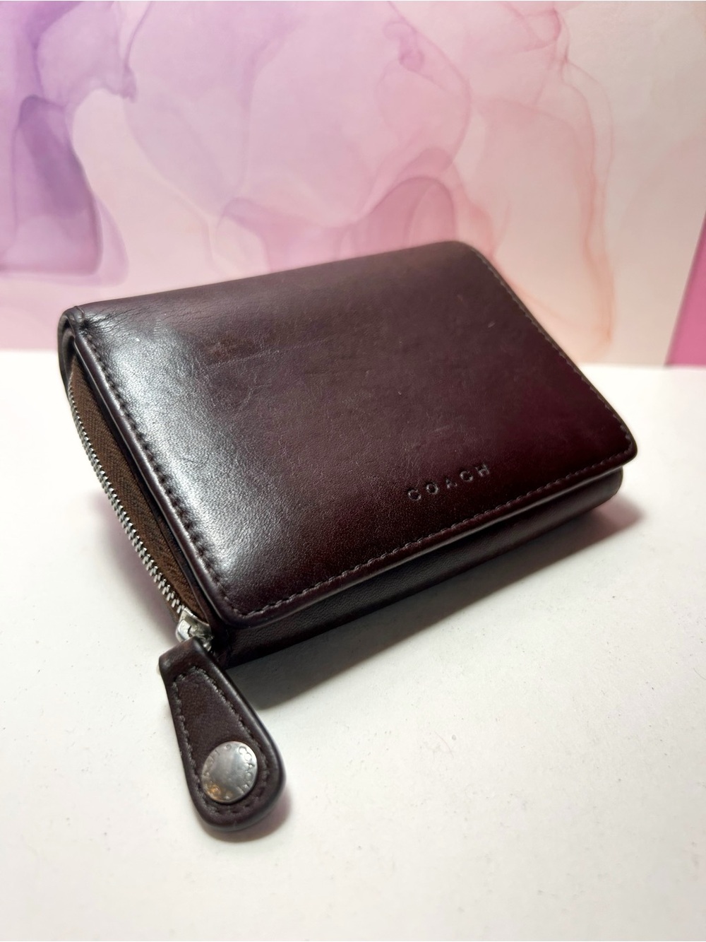 Vintage Coach Glove-tanned Brown Leather Bi-fold Wallet, Zip Coin Compartment